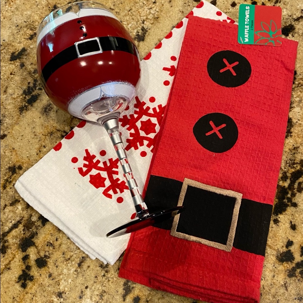 Christmas Wine glass-hand towels throw in w/purch